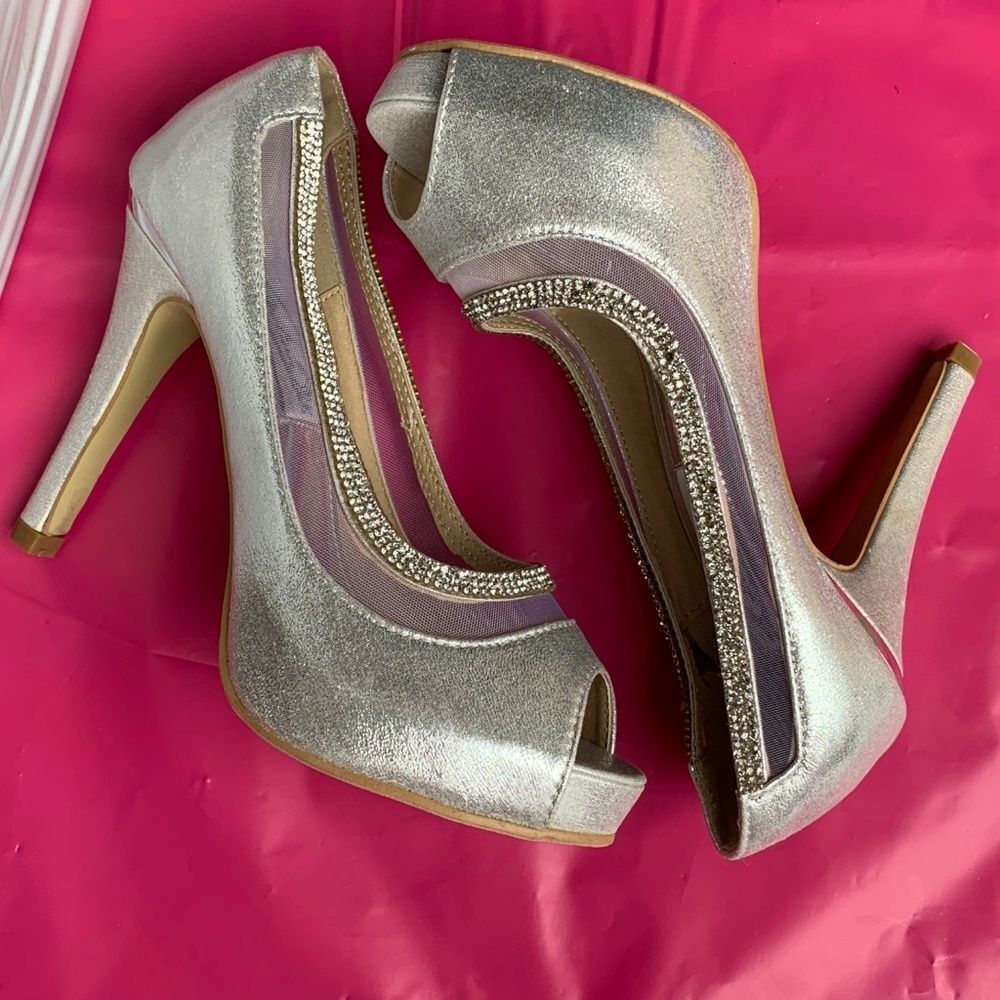 NEW Bridal Sparkly Peep Toe Platform Stiletto Dress Formal Pumps - Picture 7 of 8